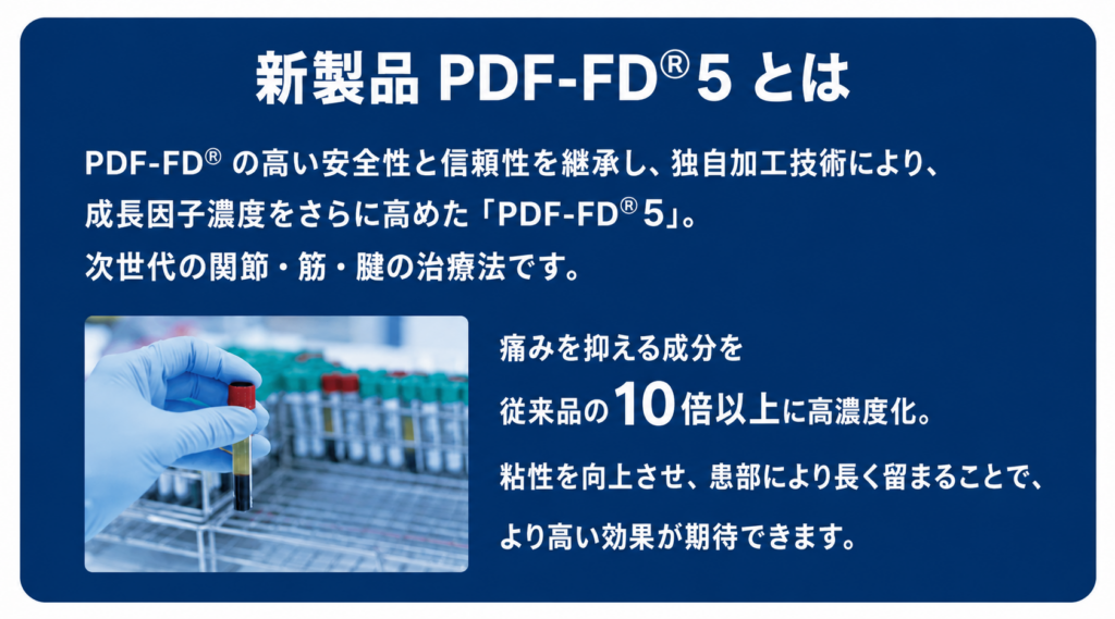 新製品PDF-FD5とは。痛みを抑える成分を従来品の10倍以上に高濃度化